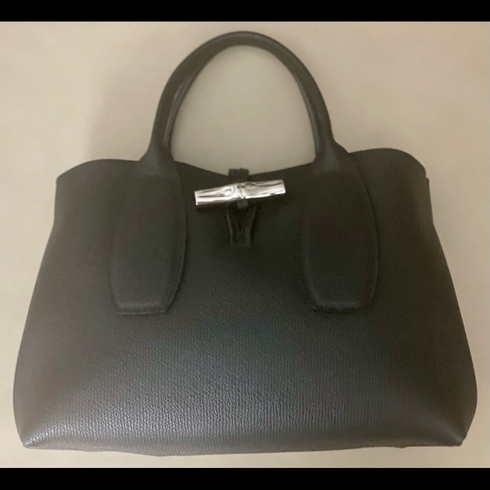 Longchamp 'Roseau' Leather Shoulder Tote Handbag, Black - Picture 3 of 8